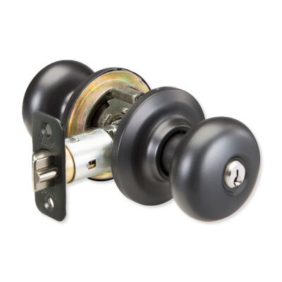 Yale Cambridge Entry Door Knob Set, Keyed, Locking, Black Suede